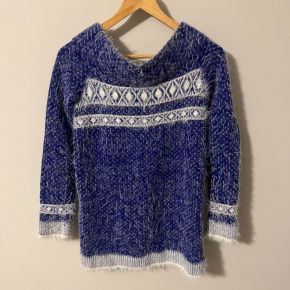Anthropologie Sleeping On Snow Faroe Off Shoulder Sweater Blue Small - Picture 12 of 12